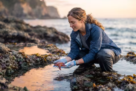 Marine biology hero — tide pool observation — Program imagery, marine biology cluster.