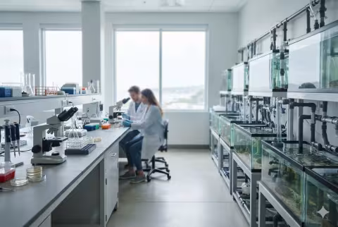 Marine biology wet lab, tanks and benches — Facility / Department imagery.